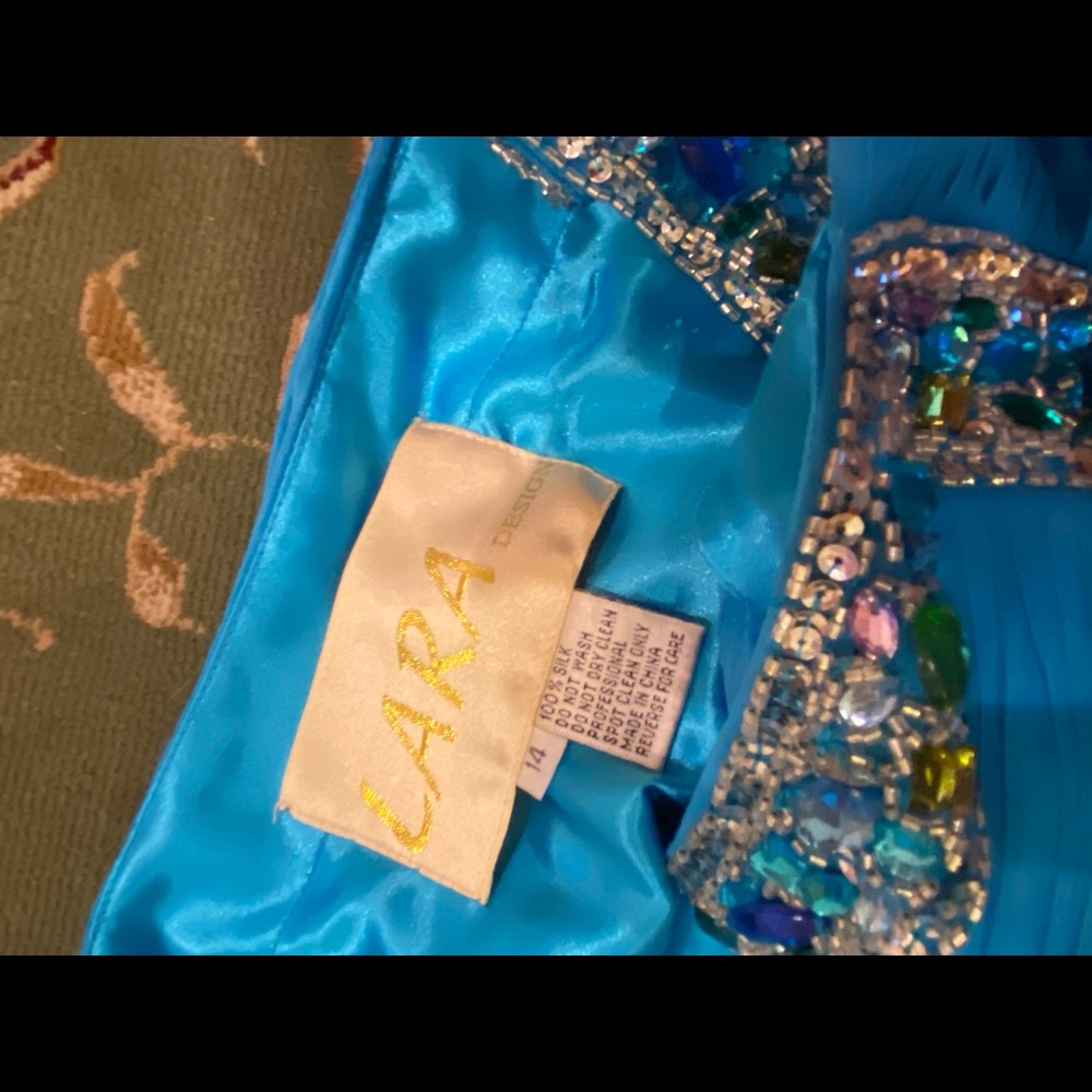 Lara Design Blue Gown With Multi Color Crystal De… - image 6